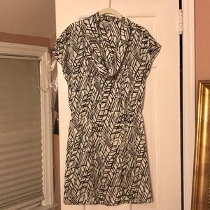 Silk print cowlneck dress